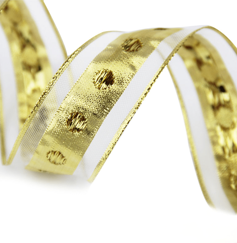 1.5" Gold Dot Sheer Christmas Ribbon with Wired Edges – 25 Yards Roll | Laribbons Custom - laribbons Custom Shop