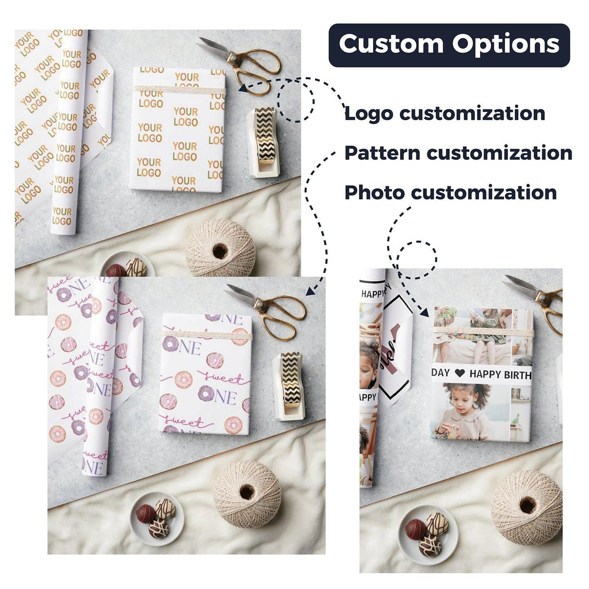 Custom Flat Wrapping Paper | Personalized Gift Wrap & Branded Packaging | LaRibbons - laribbons Custom Shop