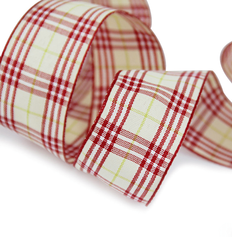 1.5" Ivory Base Red & Yellow Plaid Christmas Ribbon – 25 Yards Roll | Laribbons Custom - laribbons Custom Shop