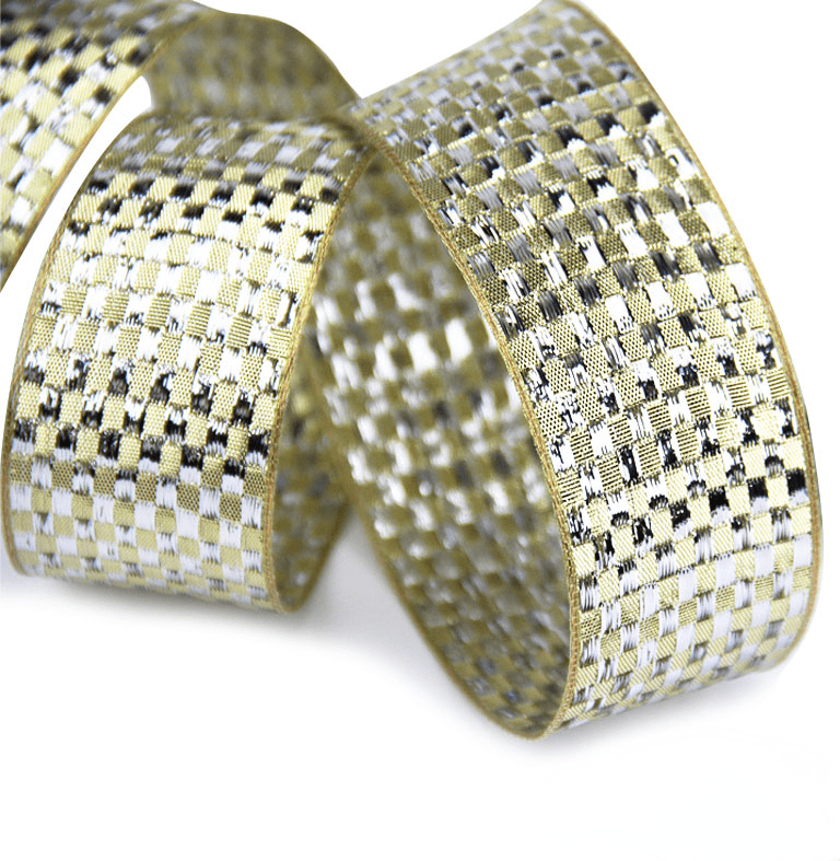 1.5" Gold & Silver Metallic Plaid Christmas Ribbon – 25 Yards Roll | Laribbons Custom - laribbons Custom Shop