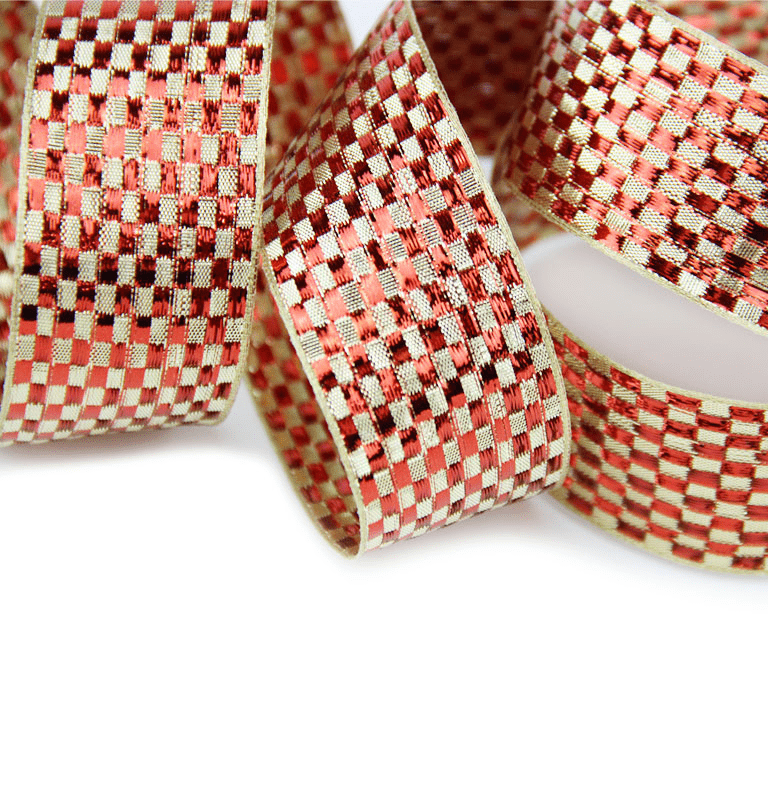 1.5" Red & Gold Metallic Plaid Christmas Ribbon – 25 Yards Roll | Laribbons Custom - laribbons Custom Shop