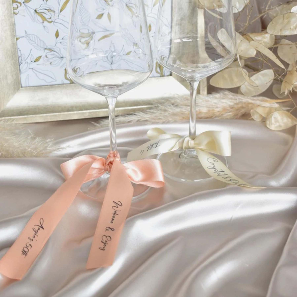 Custom Wedding Satin Ribbon Bows – Personalized Text & Icons | Wedding Place Setting | Laribbons Custom - laribbons Custom Shop
