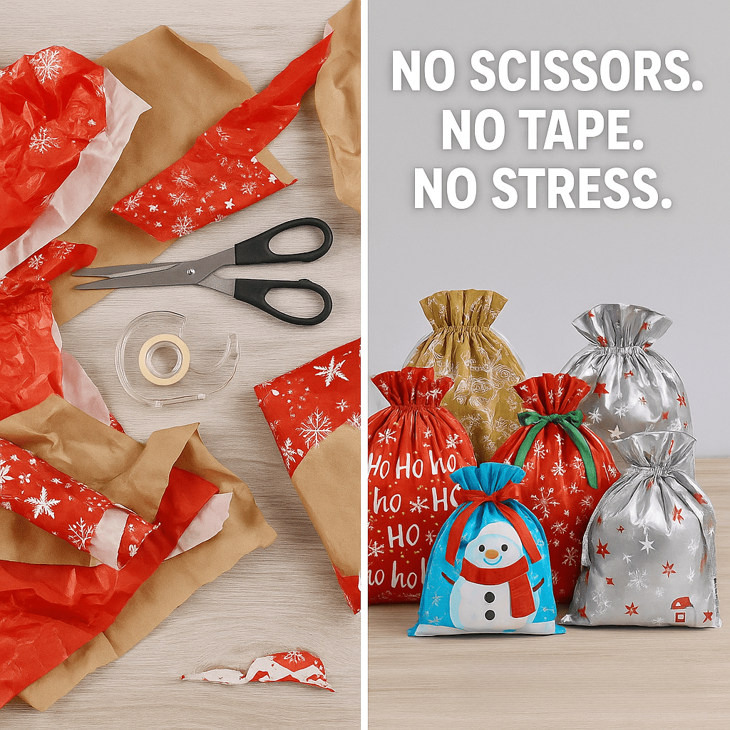 Krinkle Gift Bags – Pre - Assembled Festive Christmas Wrapping Bags with Ribbon | Family Pack (30 Bags) & Holiday Saver (60 Bags) | Laribbons Custom - laribbons Custom Shop