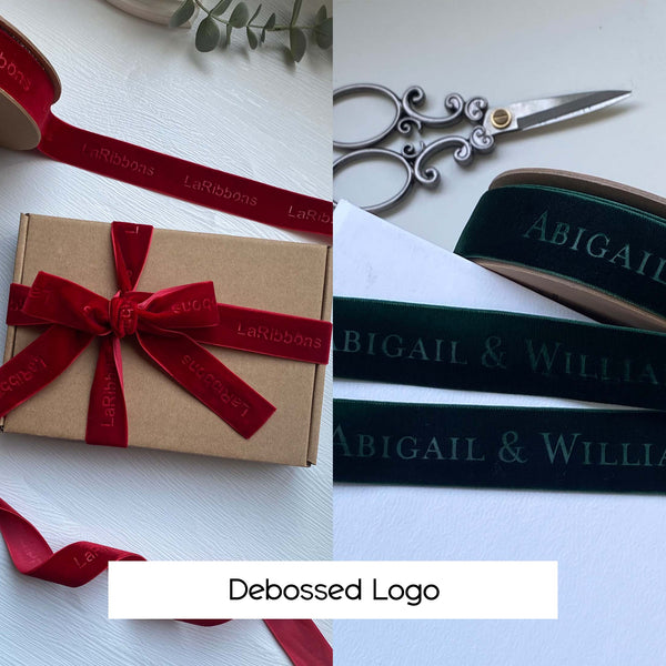 Custom Velvet Ribbon with Debossed Logo – Multiple Widths & Colors | Laribbons Custom
