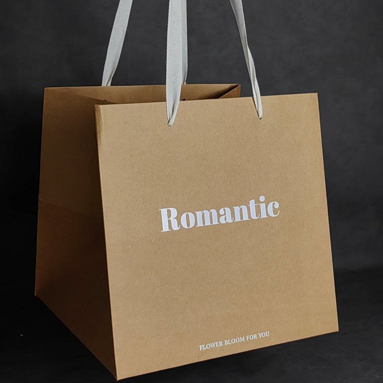 Custom Floral Kraft Paper Tote Bags with White Foil Logo – 2 Sizes – MOQ 200 | Laribbons Custom - laribbons Custom Shop