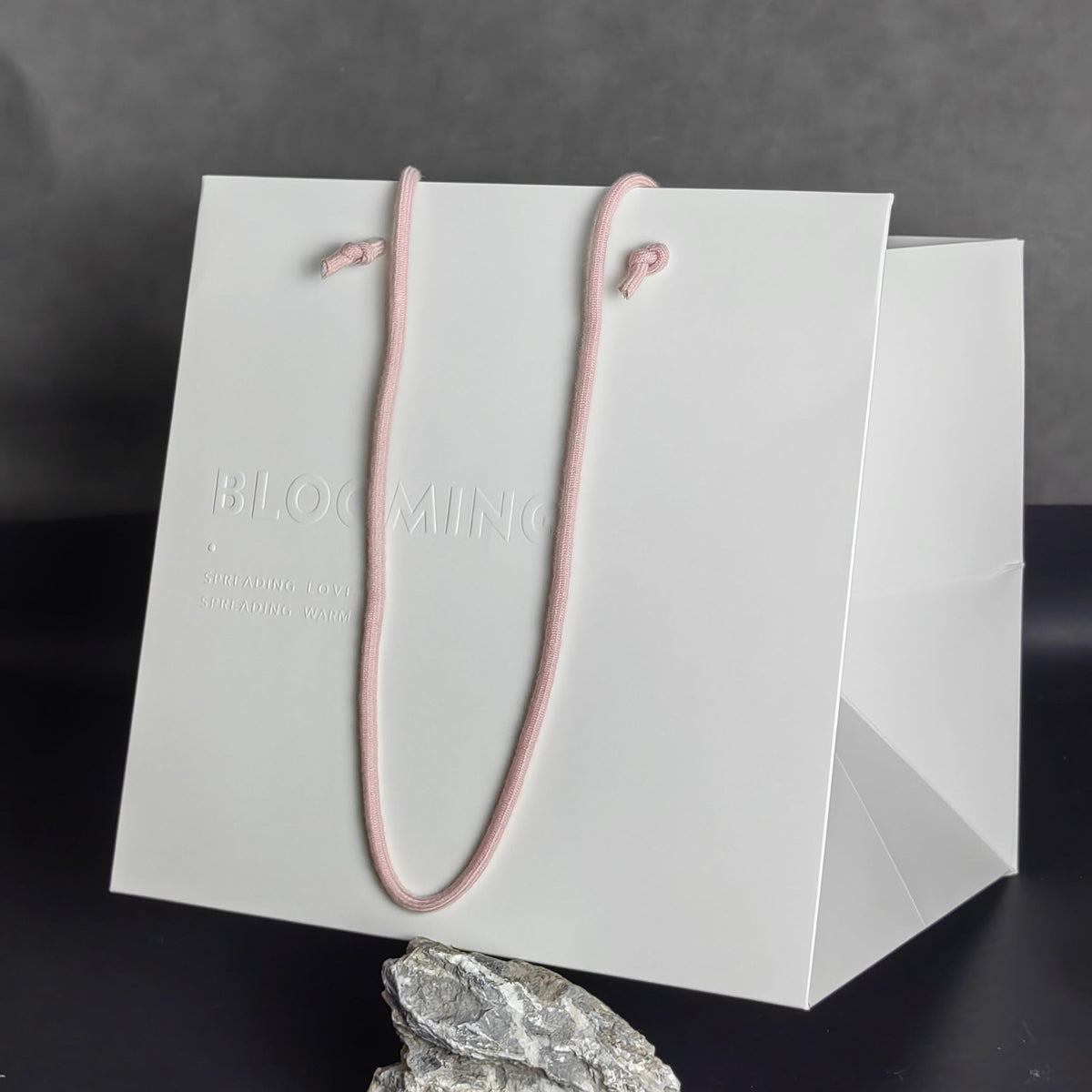 Custom Embossed Paper Bags for Florists – White or Black handbag | embossed logo with no color, 11" Square Tote | Laribbons Custom - laribbons Custom Shop