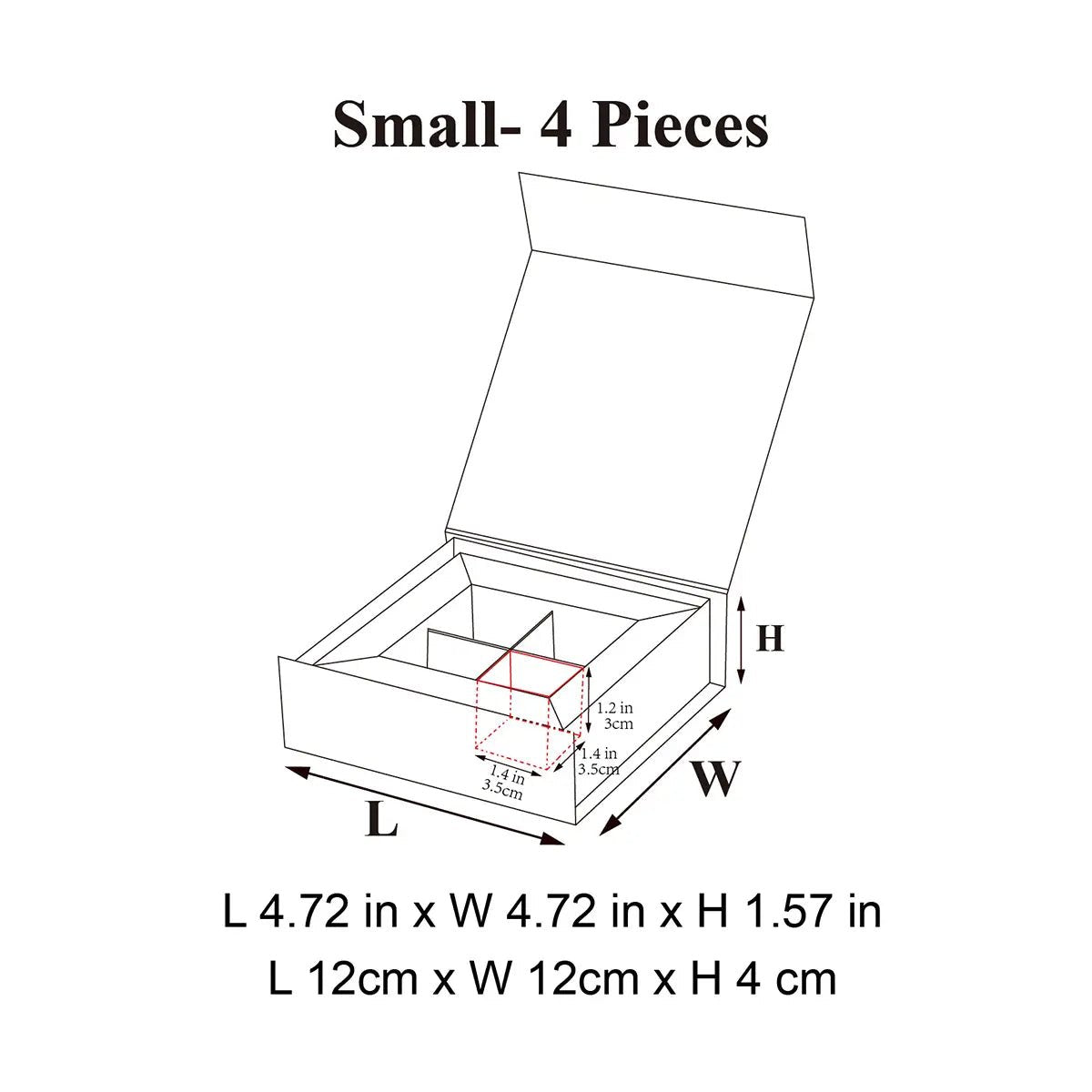 4 - Piece/Cavity Small Rigid Empty Chocolate Confectionery Packaging Box - laribbons Custom Shop