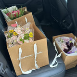 Custom Floral Kraft Paper Tote Bags with White Foil Logo – 2 Sizes – MOQ 200 | Laribbons Custom - laribbons Custom Shop