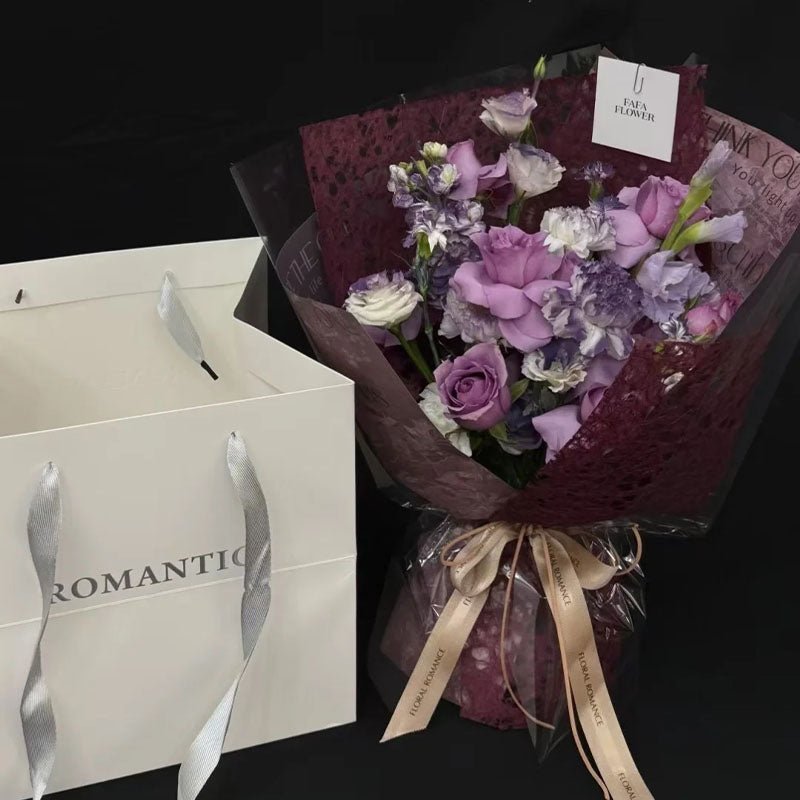 Custom Logo Flower Shop Paper Bags – White Embossed Tote with Silver or Pink Foil, 2 Sizes in Stock | Laribbons Custom - laribbons Custom Shop