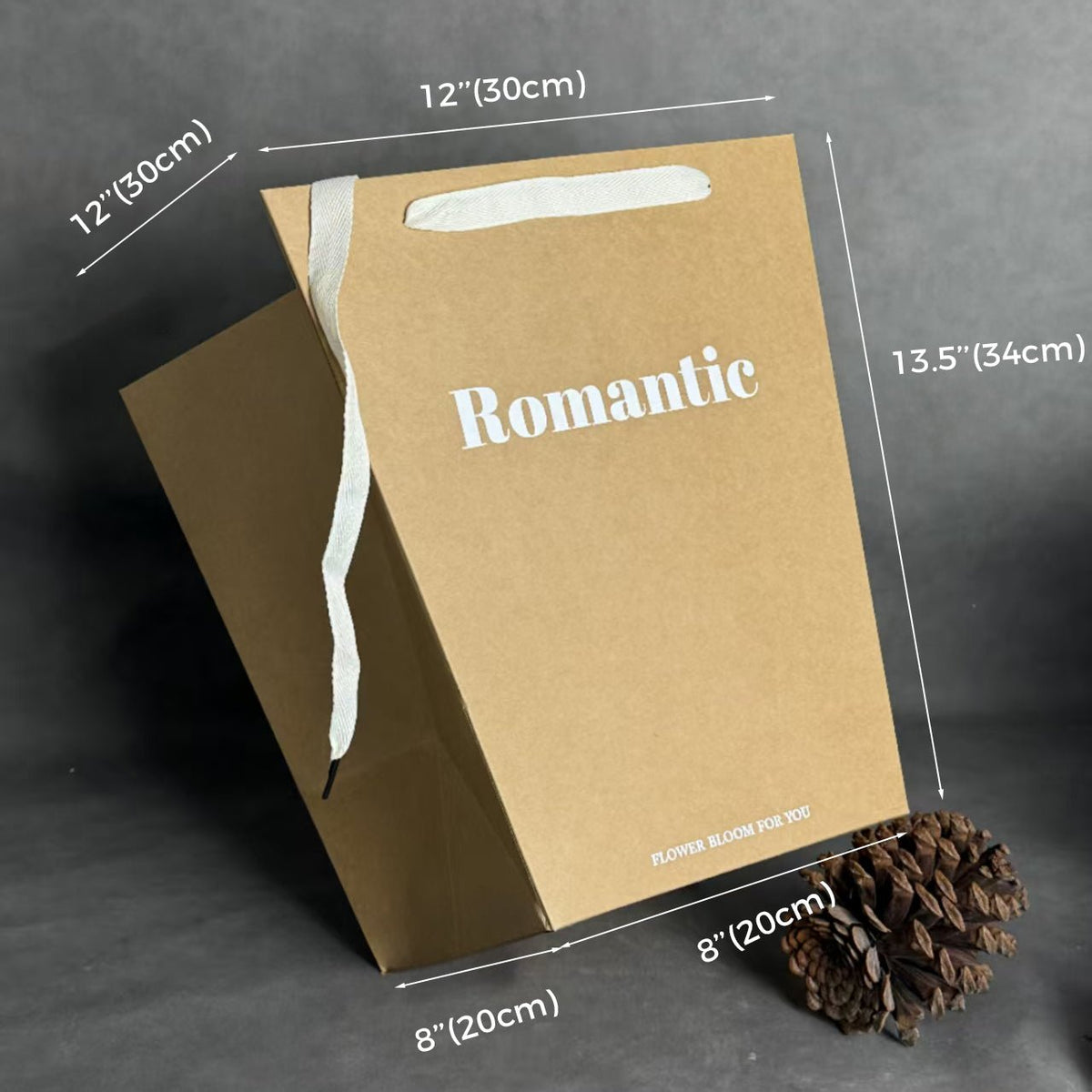 Custom Floral Kraft Paper Tote Bags with White Foil Logo – 2 Sizes – MOQ 200 | Laribbons Custom - laribbons Custom Shop
