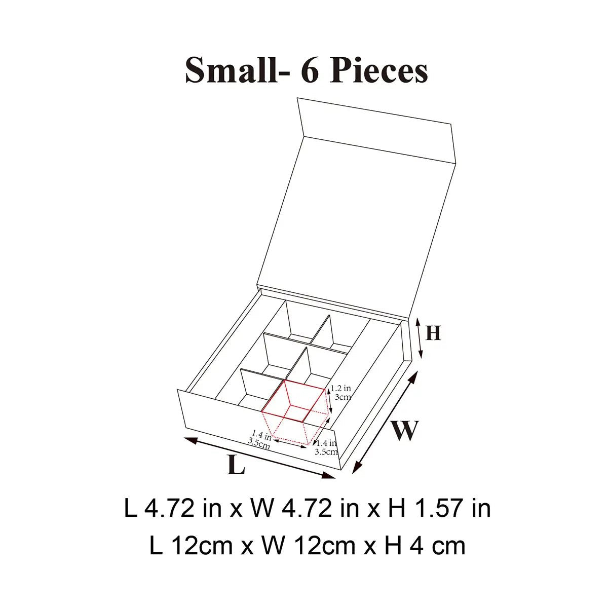 6 - Piece/Cavity Small Rigid Empty Chocolate Confectionery Packaging Box - laribbons Custom Shop