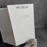Custom Logo Flower Shop Paper Bags – White Embossed Tote with Silver or Pink Foil, 2 Sizes in Stock | Laribbons Custom - laribbons Custom Shop