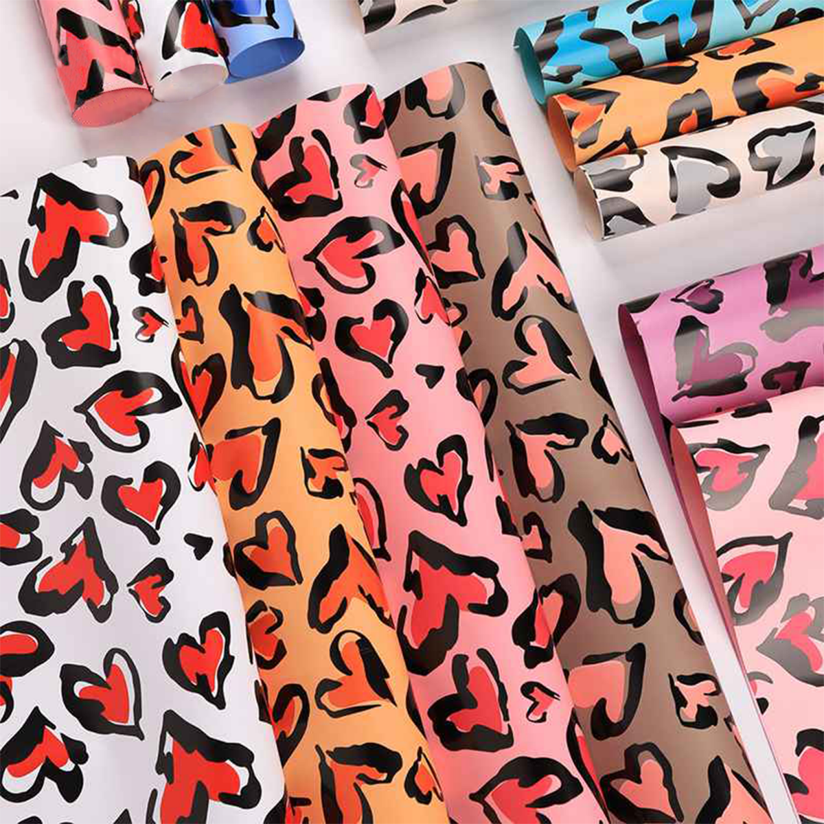 53x53cm BOPP Heart - Leopard Print Flower Packaging Sheets | P - BXH | MOQ 100pcs | Laribbon Custom - laribbons