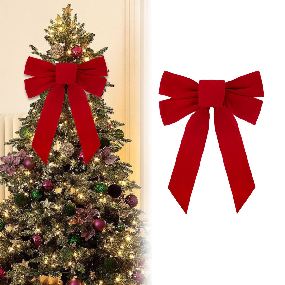 Red Velvet Christmas Bow with Wired Edge – 10"x13.5", Holiday Wreath & Tree Decoration | Laribbons Custom - laribbons Custom Shop