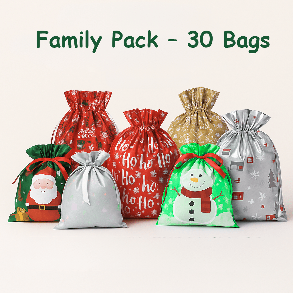 Krinkle Gift Bags – Pre - Assembled Festive Christmas Wrapping Bags with Ribbon | Family Pack (30 Bags) & Holiday Saver (60 Bags) | Laribbons Custom - laribbons Custom Shop