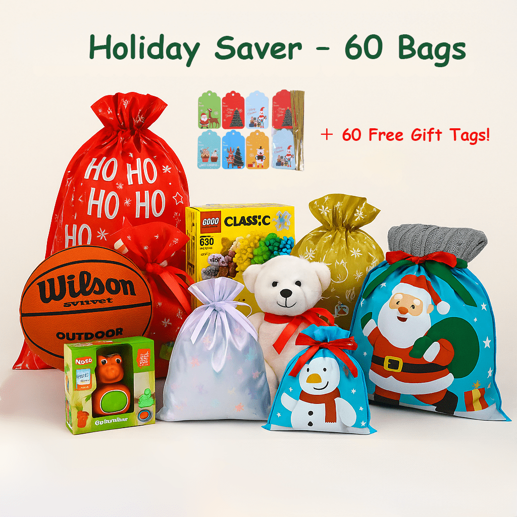 Krinkle Gift Bags – Pre - Assembled Festive Christmas Wrapping Bags with Ribbon | Family Pack (30 Bags) & Holiday Saver (60 Bags) | Laribbons Custom - laribbons Custom Shop