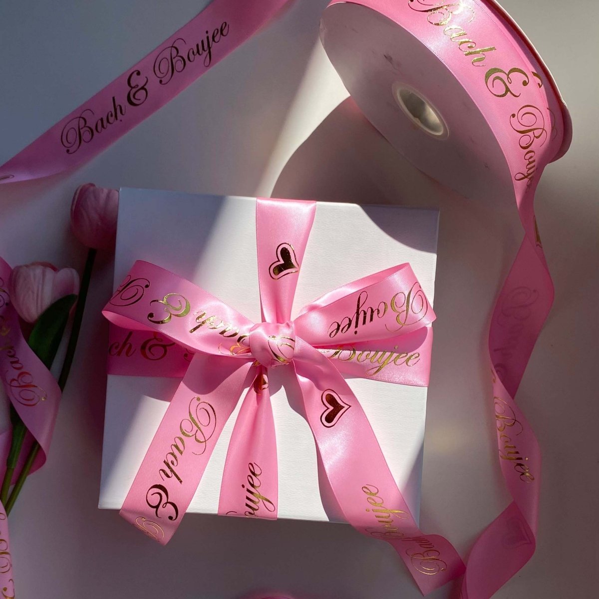 Custom Satin Ribbon – Valentine's Day Personalized Logo, Text & Icons | 100 Yards Per Roll | Laribbons Custom - laribbons Custom Shop