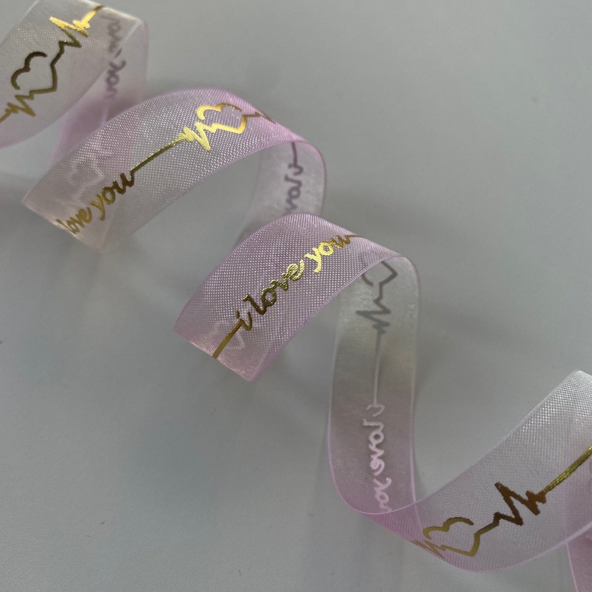 Custom Organza Ribbon with Hot Stamping Gold –Valentine's Day Wedding | 5/8" • 1" • 1.5" Widths | Laribbons Custom - laribbons Custom Shop