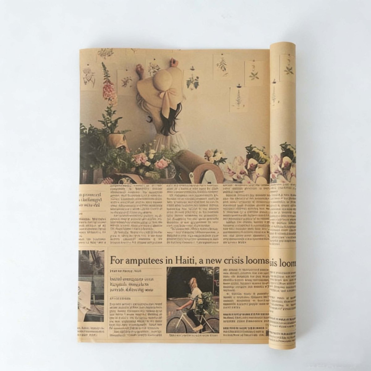 50x70cm 100gsm Vintage Newspaper Print Flower Packaging Sheets | P - NP005 | MOQ 100pcs | Laribbon Custom - laribbons