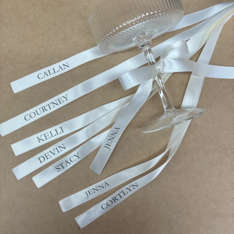 Custom Wedding Satin Ribbon Bows – Personalized Text & Icons | Wedding Place Setting | Laribbons Custom - laribbons Custom Shop
