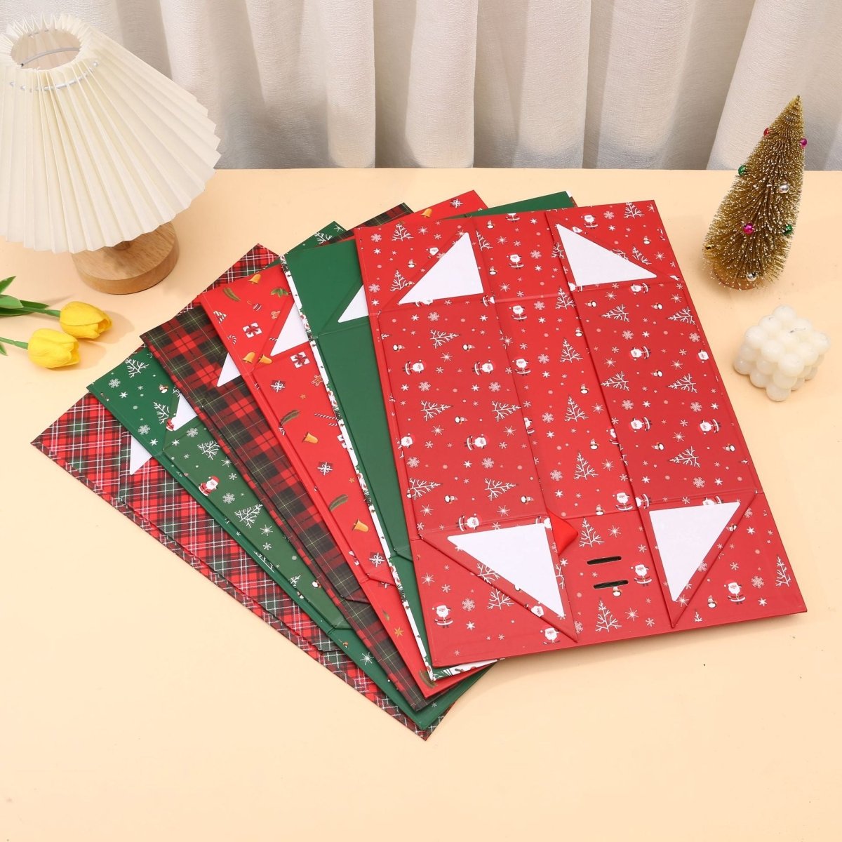 Christmas Magnetic Gift Box, Pre-folded Flat Pack Gift Box with Satin Bow | 2 Sizes, 2pcs/Set, MOQ 5 Sets | Mixable - Laribbons Custom
