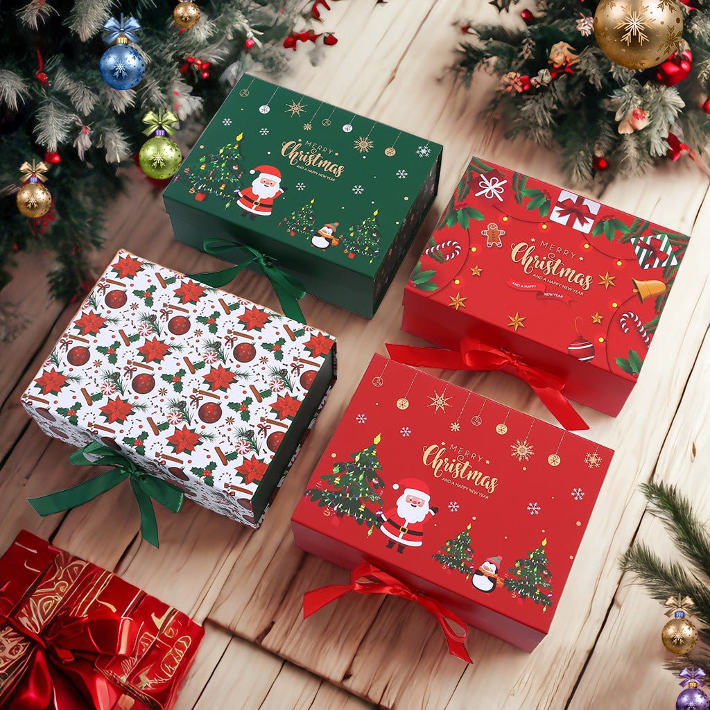 Christmas Magnetic Gift Box, Pre-folded Flat Pack Gift Box with Satin Bow | 2 Sizes, 2pcs/Set, MOQ 5 Sets | Mixable - Laribbons Custom