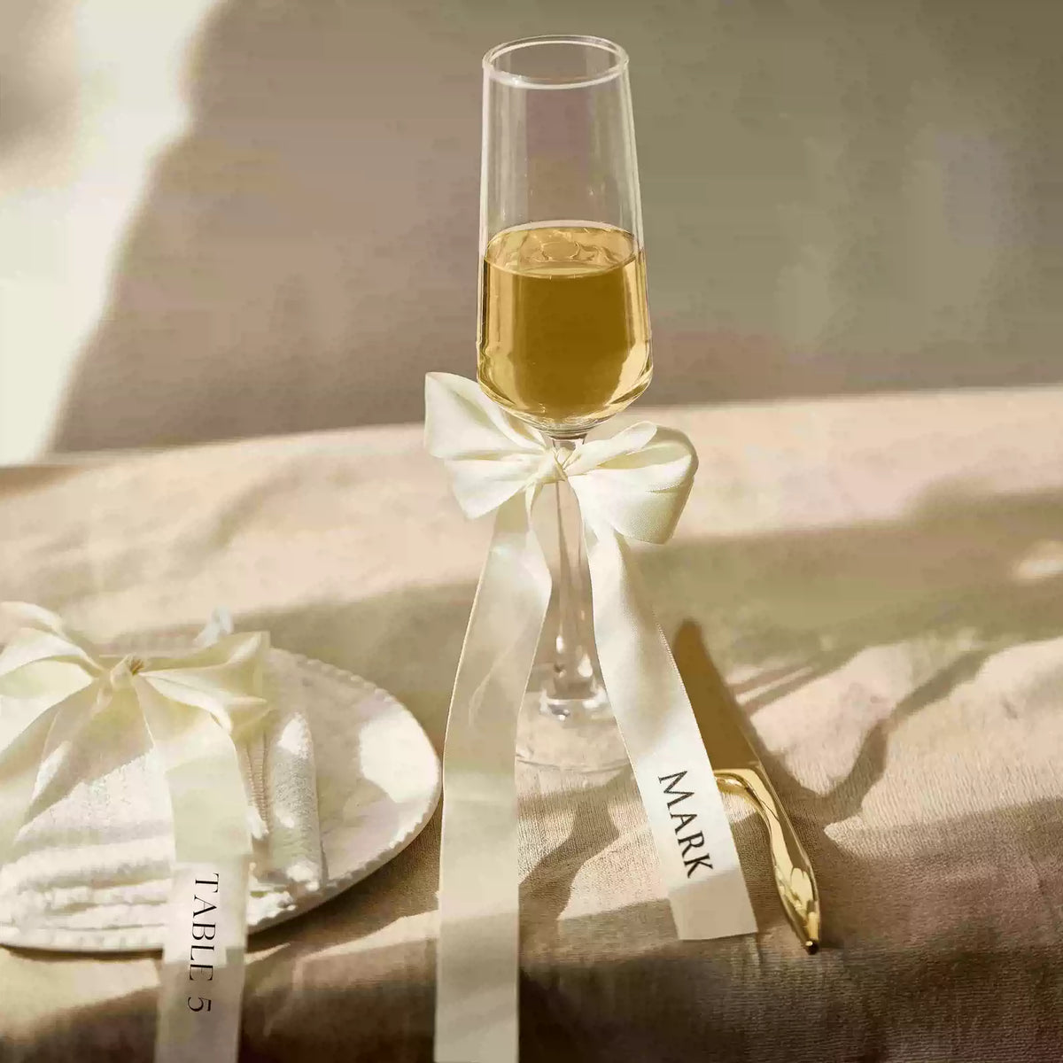 Custom Wedding Satin Ribbon Bows – Personalized Text & Icons | Wedding Place Setting | Laribbons Custom - laribbons Custom Shop