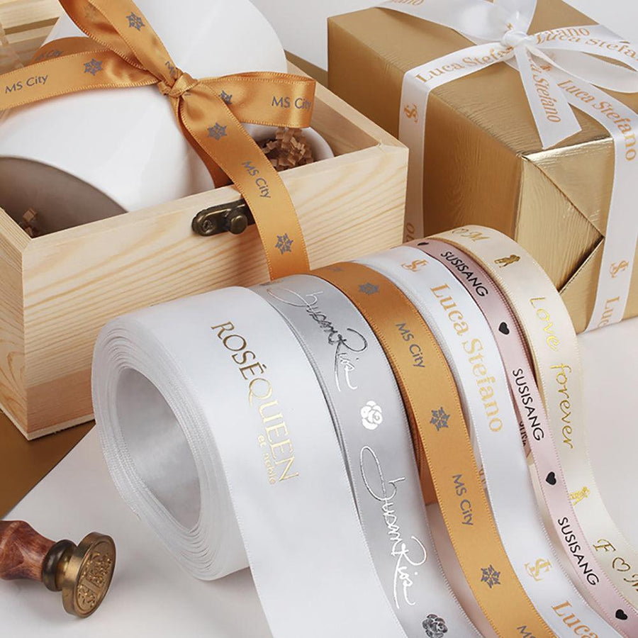 Custom Printed satin Ribbon| Personalized Logo Polyester Ribbon| Wedding Birthday Satin Ribbons | MOQ is 1 roll (100 yards), around 91 meters| Laribbons Custom