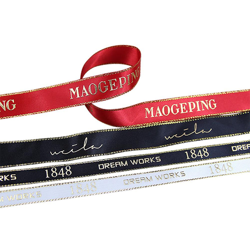 Cinta dorada metálica personalizada con logotipo de marca de boda y regalos decoración de coche fiesta 100 yardas/lote 