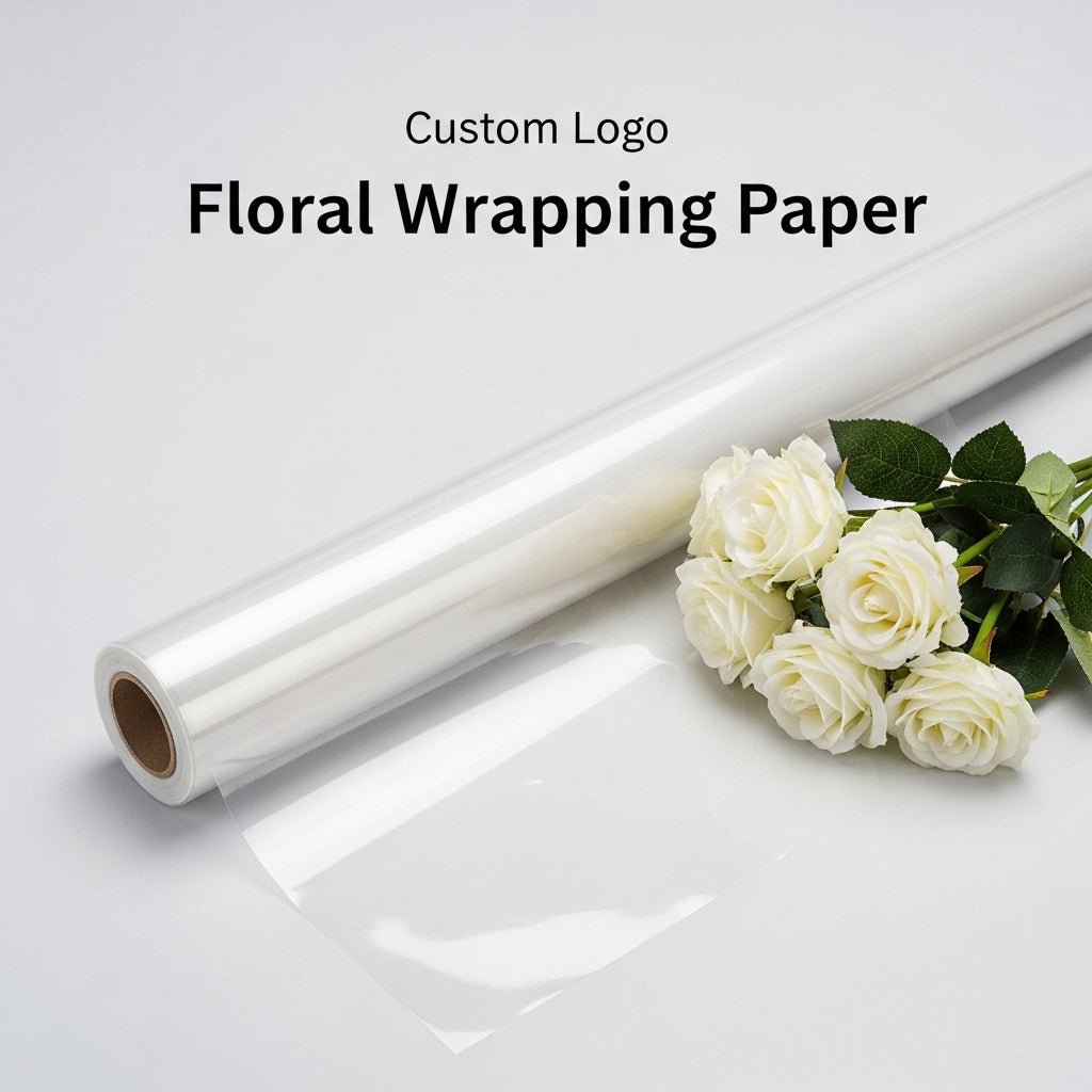 Custom Floral Wrapping Paper Roll – Clear OPP Cellophane with Logo Printing | Laribbons Custom - laribbons Custom Shop