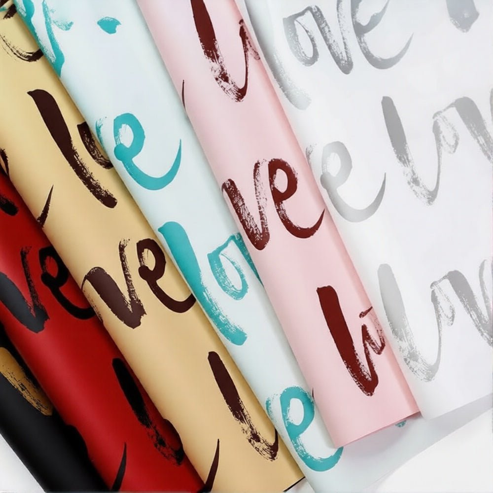 58x58cm BOPP "Love" Script Flower Packaging Sheets | P - YYZLOVE | MOQ 100pcs | Laribbon Custom - laribbons