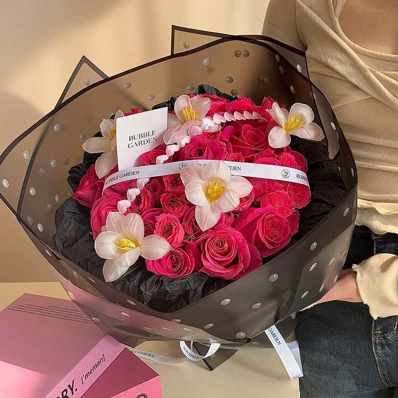 57x57cm BOPP Pearl Dot Flower Packaging Sheets | P - ZZMB | MOQ 100pcs | Laribbon Custom - laribbons