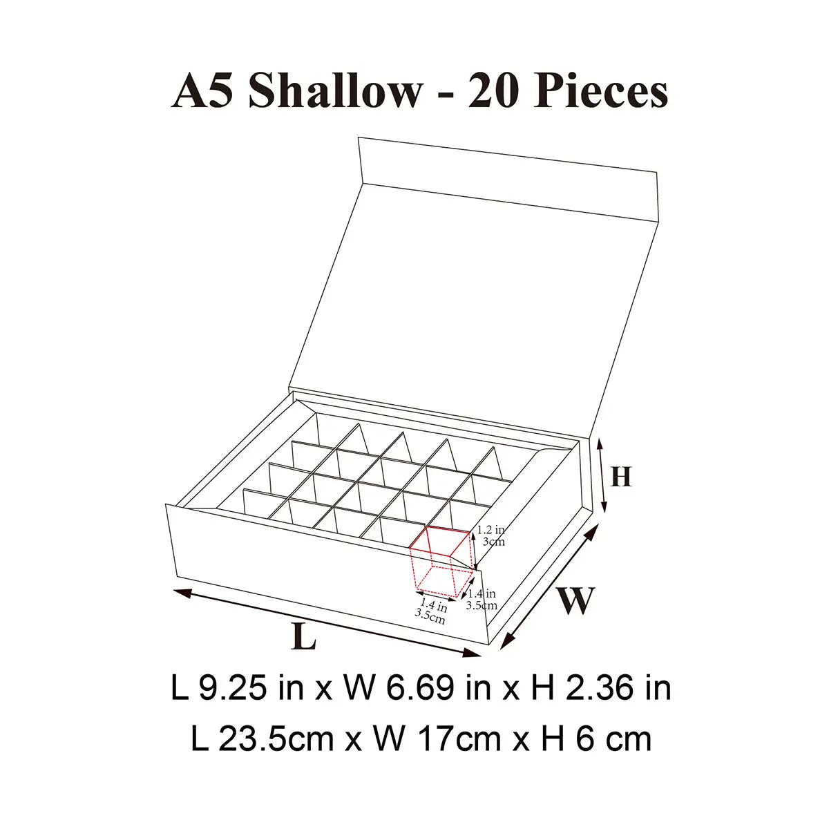 20 - Piece/Cavity A5 Shallow Empty Chocolate Confectionery Packaging Rigid Box - laribbons Custom Shop