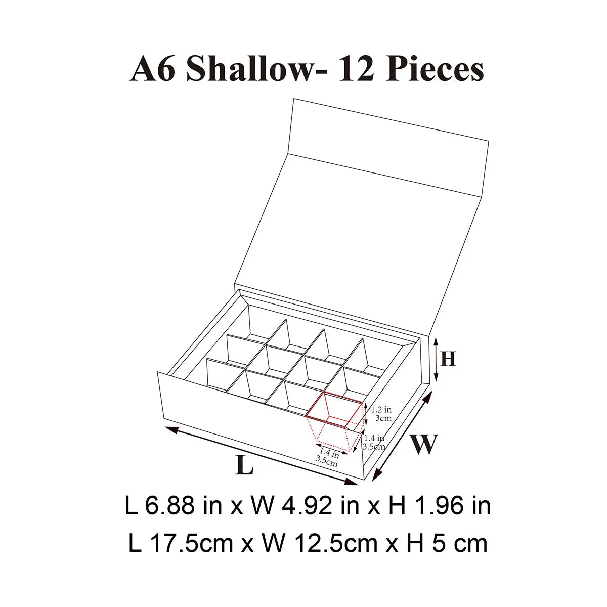 12 - Piece/Cavity A6 Shallow Empty Chocolate Confectionery Packaging Rigid Box - laribbons Custom Shop