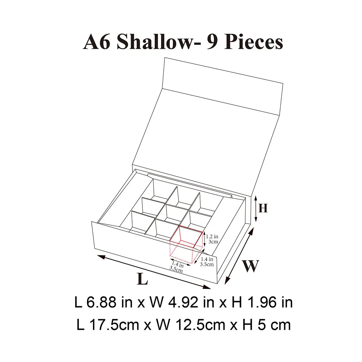 9 - Piece/Cavity A6 Shallow Empty Chocolate Confectionery Packaging Rigid Box - laribbons Custom Shop