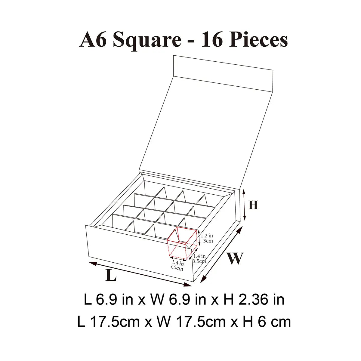 16 - Piece/Cavity A6 Square Empty Chocolate Confectionery Packaging Rigid Box - laribbons Custom Shop