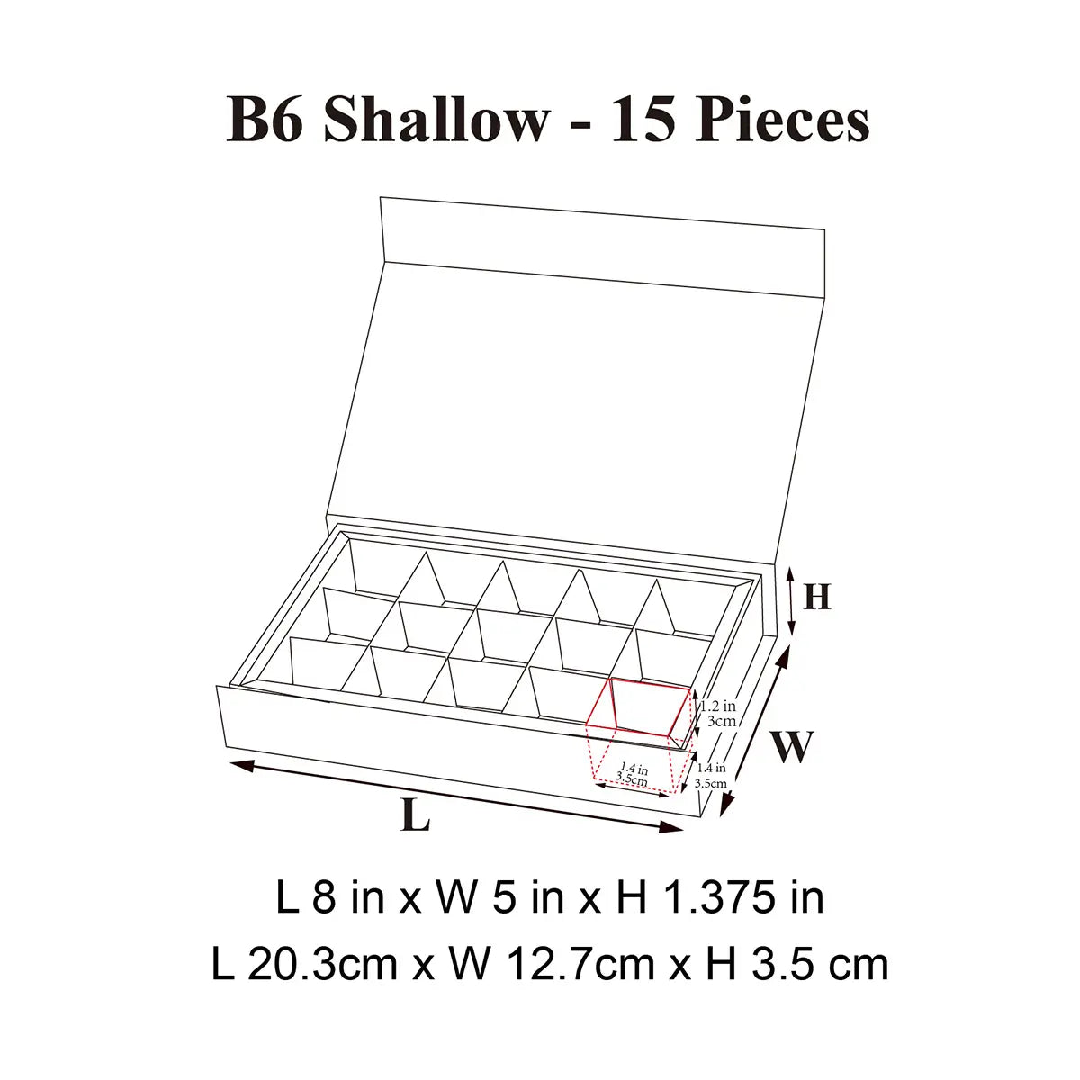 15 - Piece/Cavity B6 Shallow Chocolate Candy Packaging Rigid Box - laribbons Custom Shop