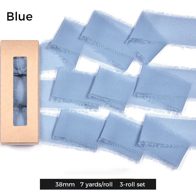 Handmade Chiffon Ribbon with Raw Edge – 1.5" Wide | 13 Wedding Colors | 7 Yards per Roll | 3 - Pack & 4 - Pack | Laribbons Custom - laribbons Custom Shop