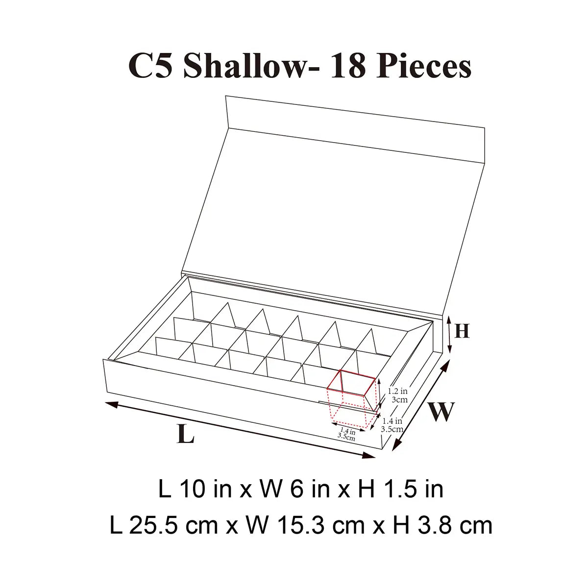 18 - Piece/Cavity C5 Shallow Chocolate Candy Packaging Rigid Box - laribbons Custom Shop