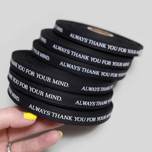 Cinta colorida personalizada de 100 yardas, cinta de algodón impresa personalizada, nombre, texto, cinta con logotipo de marca para regalos corporativos, favores de boda 