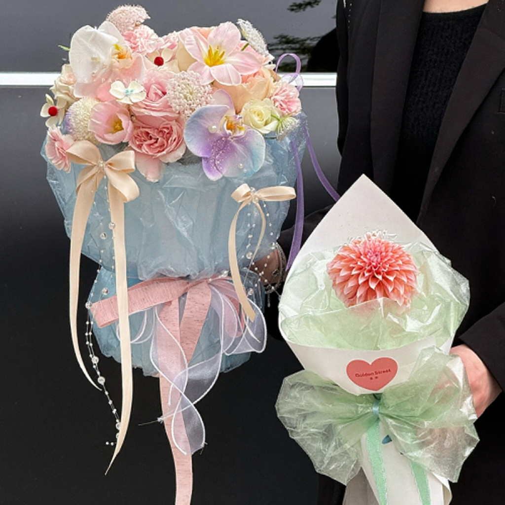 57cm*7Y 120 Micron Glitter Semi-transparent Florist Wrapping Film Roll Color Mixed | P.SBB | MOQ 10 Rolls  | Laribbon Custom