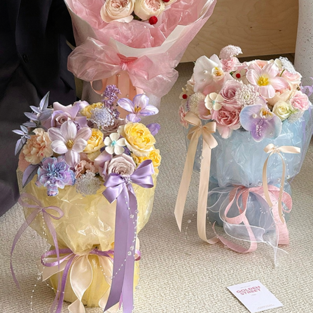 57cm*7Y 120 Micron Glitter Semi-transparent Florist Wrapping Film Roll Color Mixed | P.SBB | MOQ 10 Rolls  | Laribbon Custom