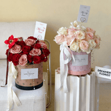 18x17cm Monogram Print Cylinder Flower Box | BX - GST | Laribbons Custom - laribbons