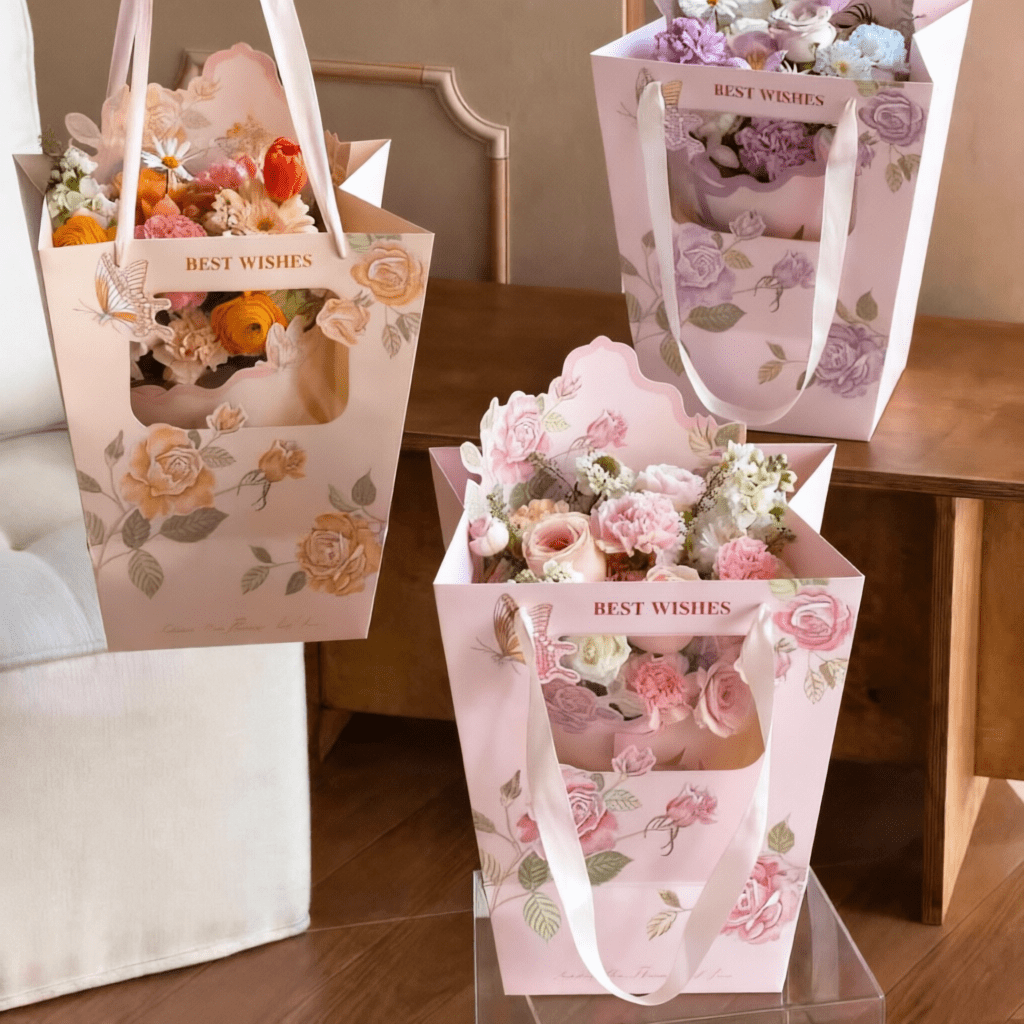 30×20×34cm Floral Print Flower Gift Bag with Window | HB - HDSTD | Laribbons Custom - laribbons