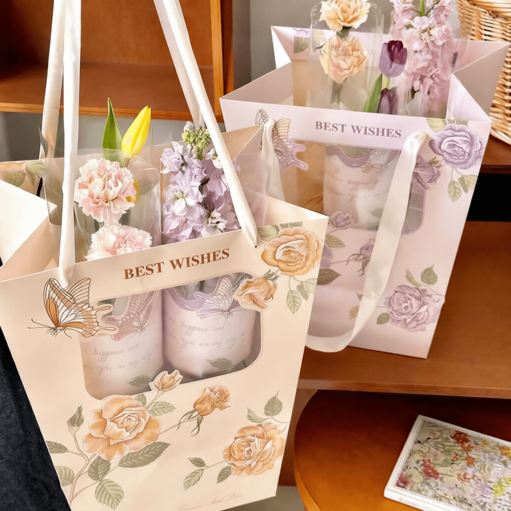 30×20×34cm Floral Print Flower Gift Bag with Window | HB - HDSTD | Laribbons Custom - laribbons