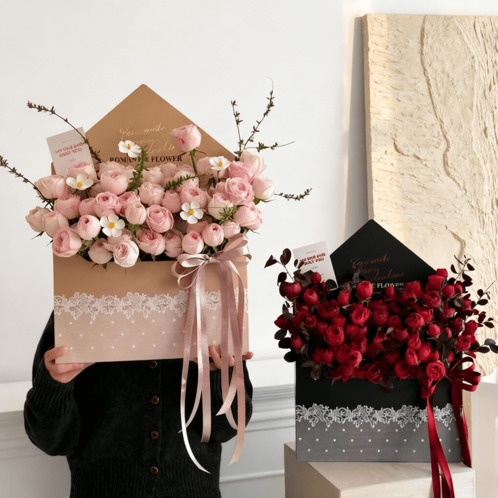 35x8x51cm Envelope - Style Flower Gift Box with Lace Print | BX - LMLX | Laribbons Custom - laribbons