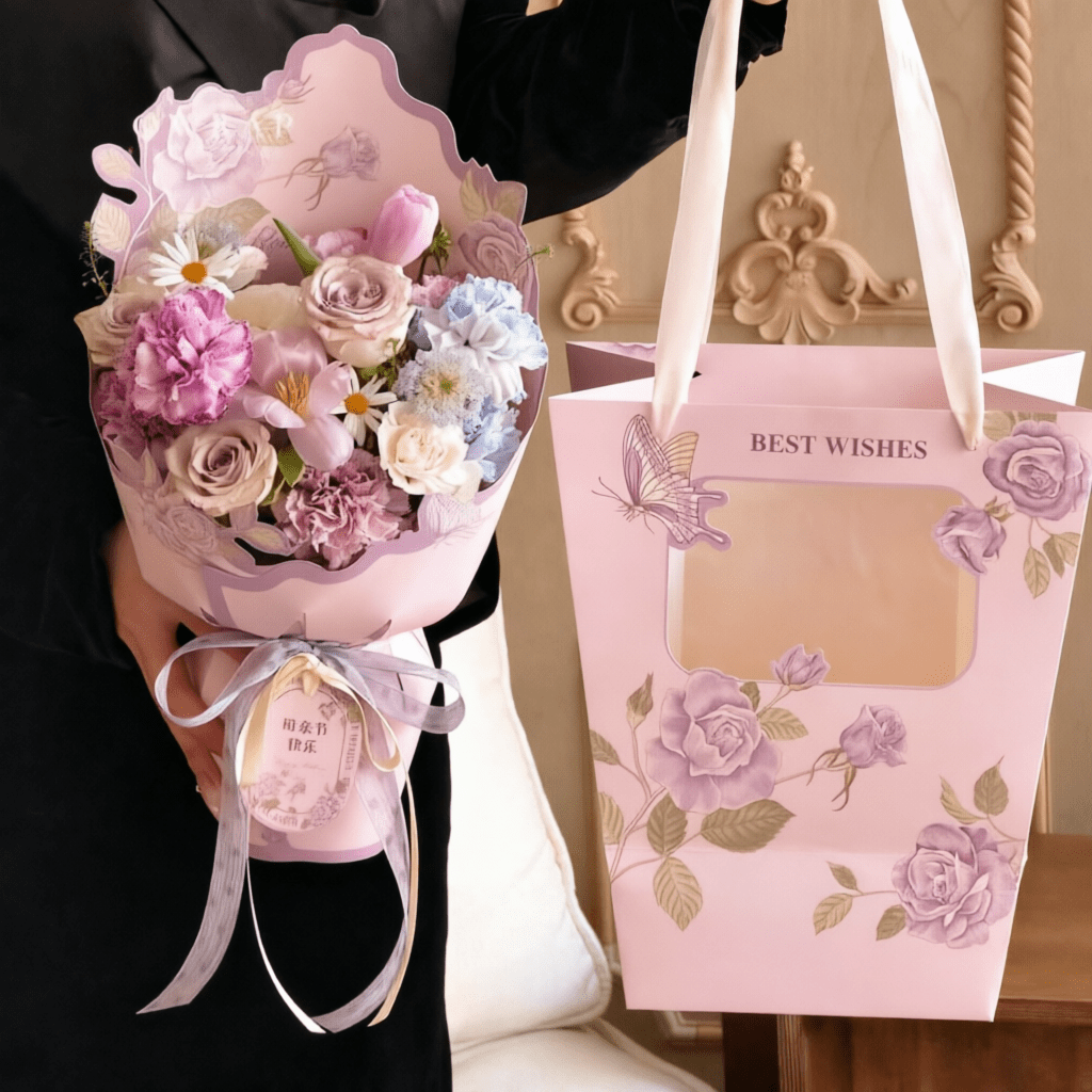 30×20×34cm Floral Print Flower Gift Bag with Window | HB - HDSTD | Laribbons Custom - laribbons