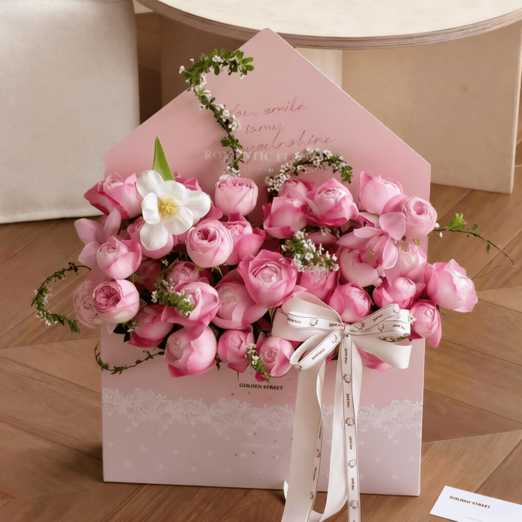 35x8x51cm Envelope - Style Flower Gift Box with Lace Print | BX - LMLX | Laribbons Custom - laribbons