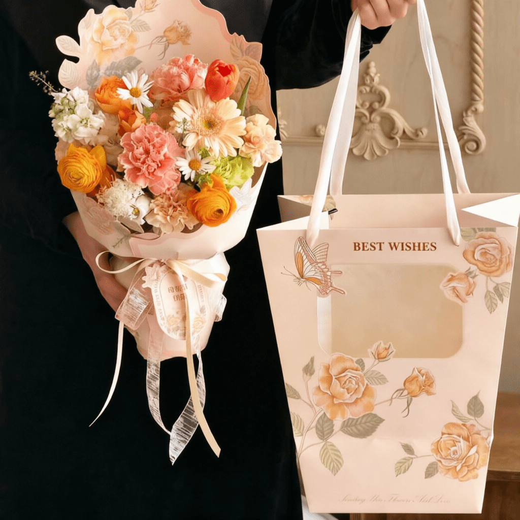 30×20×34cm Floral Print Flower Gift Bag with Window | HB - HDSTD | Laribbons Custom - laribbons