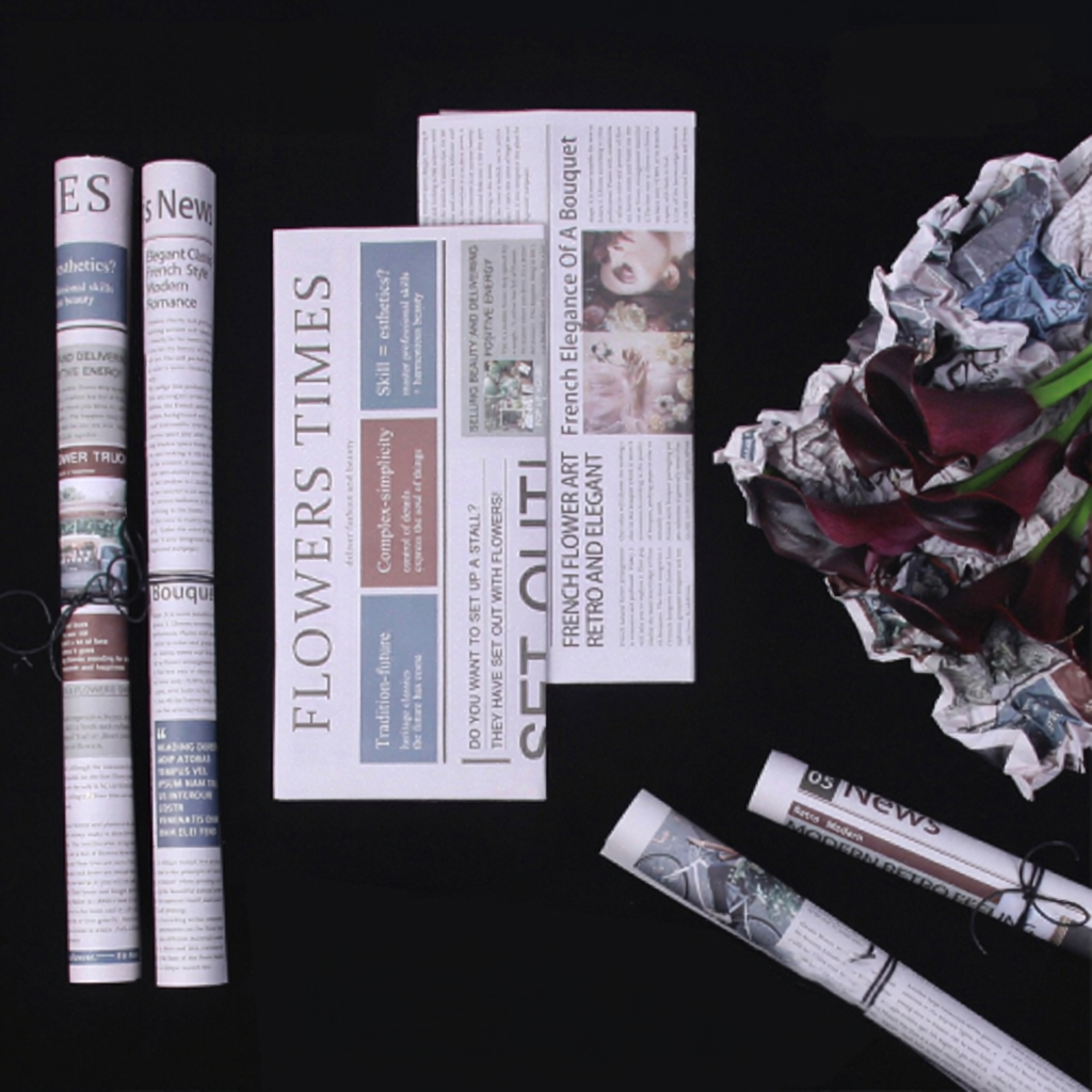 60cm*10Y Retro Newspaper Print Florist Wrapping Paper Roll Color Mixed | P.FGYWB-003 | MOQ 10 Rolls  | Laribbon Custom